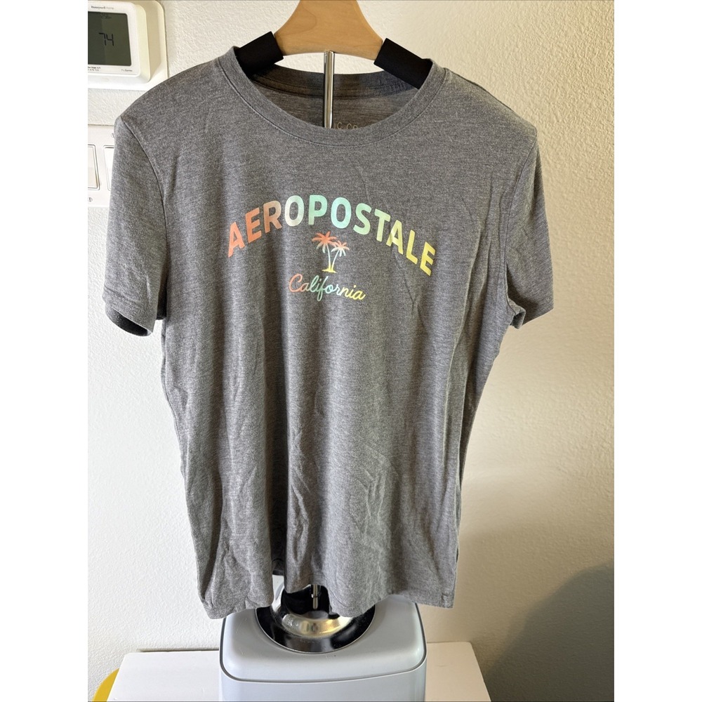 Aeropostale Women's Classic Crew T-Shirt Graphic Round Neck Gray Size XL‎